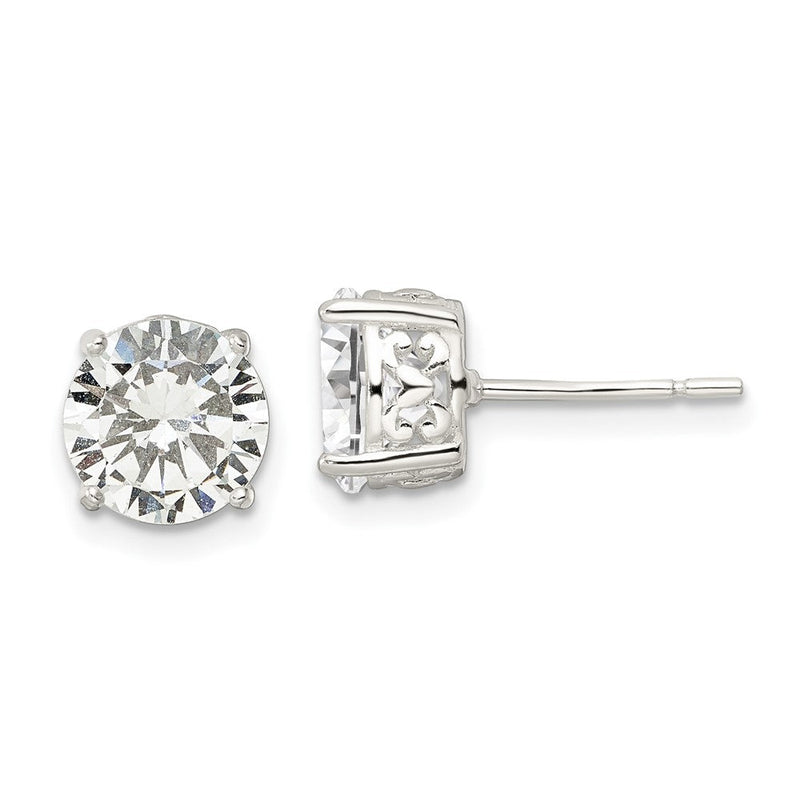 Sterlingsilber Poliert 8mm Rund Zirkonia Herz Korb Set Ohrstecker