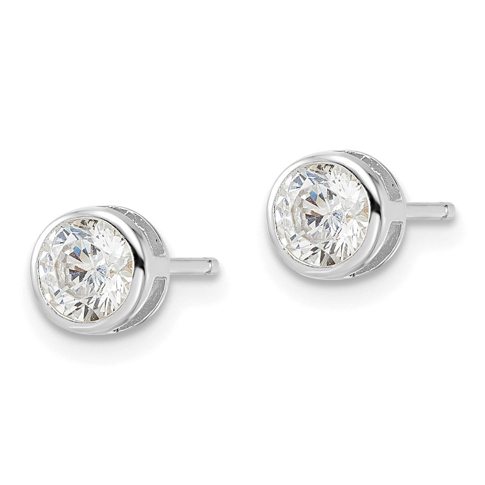 Sterlingsilber Rhodiniert Poliert 5mm Rund Zirkonia Zargenfassung Set Ohrstecker
