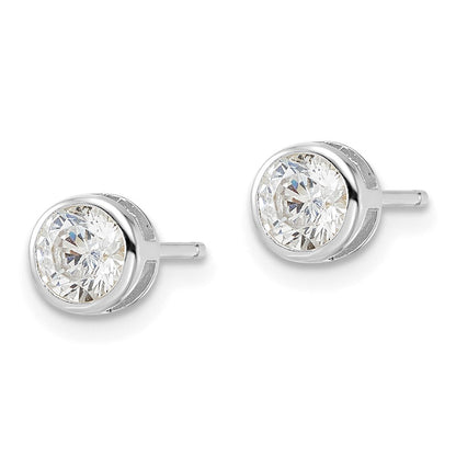 Sterlingsilber Rhodiniert Poliert 5mm Rund Zirkonia Zargenfassung Set Ohrstecker