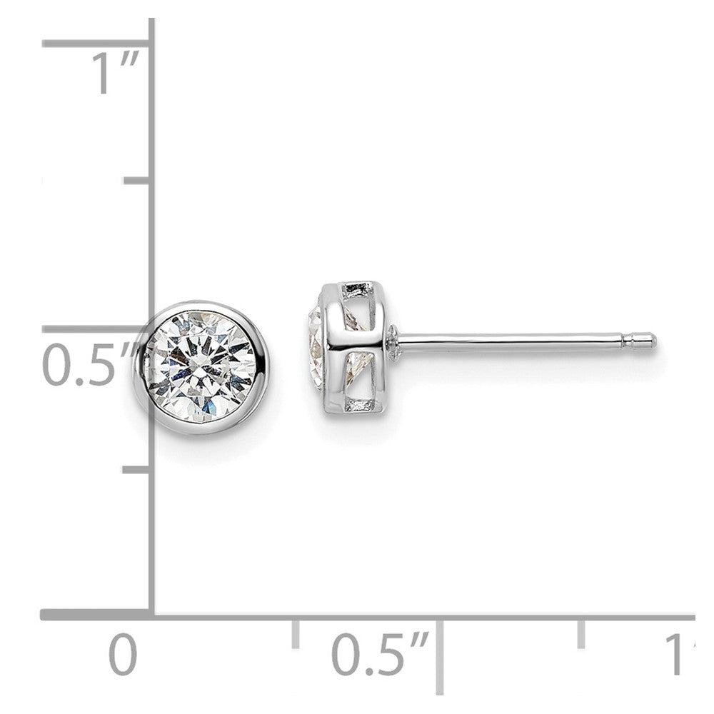 Sterlingsilber Rhodiniert Poliert 5mm Rund Zirkonia Zargenfassung Set Ohrstecker