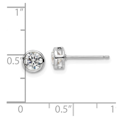 Sterlingsilber Rhodiniert Poliert 5mm Rund Zirkonia Zargenfassung Set Ohrstecker