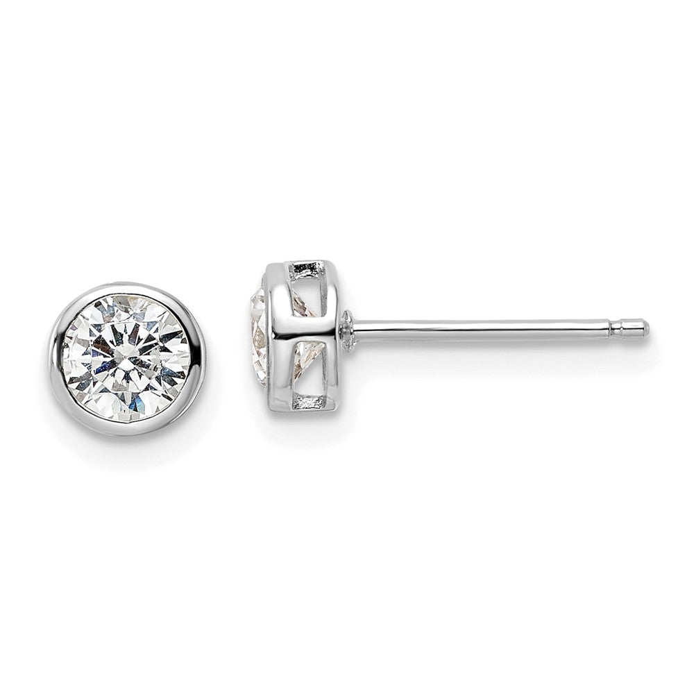Sterlingsilber Rhodiniert Poliert 5mm Rund Zirkonia Zargenfassung Set Ohrstecker