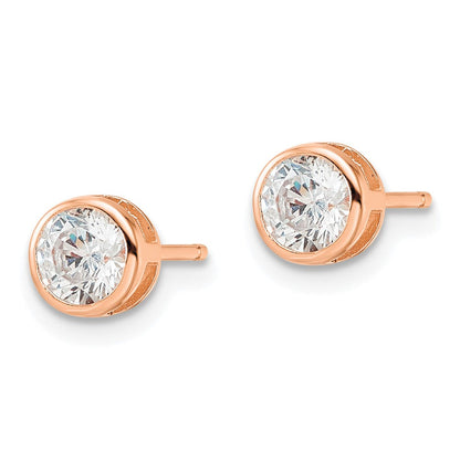Sterlingsilber Roséfarben Poliert 5mm Rund Zirkonia Zargenfassung Set Ohrstecker