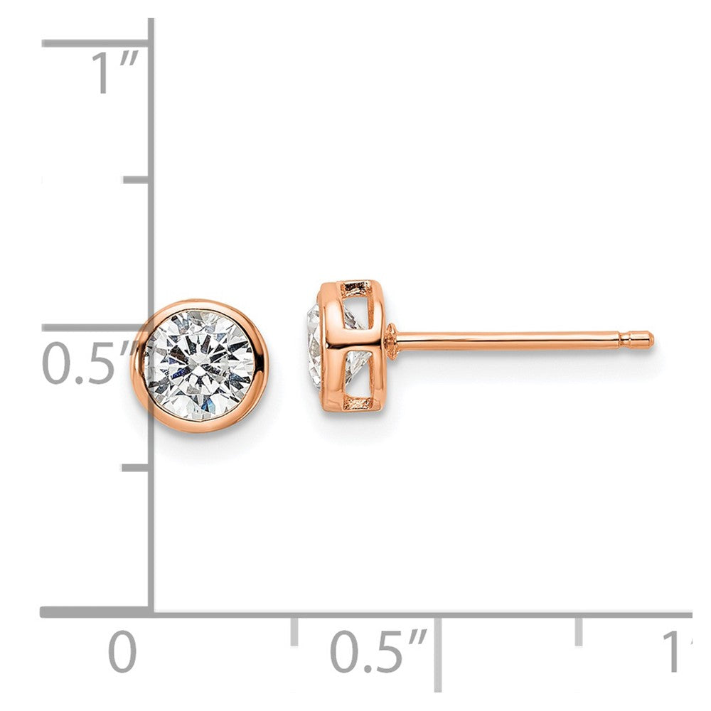 Sterlingsilber Roséfarben Poliert 5mm Rund Zirkonia Zargenfassung Set Ohrstecker