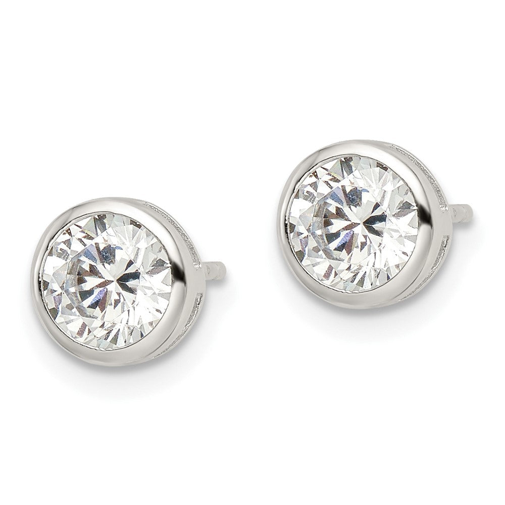 Sterlingsilber Rhodiniert Poliert 6mm Rund Zirkonia Zargenfassung Set Ohrstecker