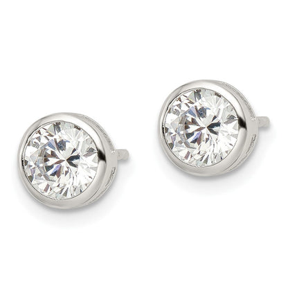 Sterlingsilber Rhodiniert Poliert 6mm Rund Zirkonia Zargenfassung Set Ohrstecker
