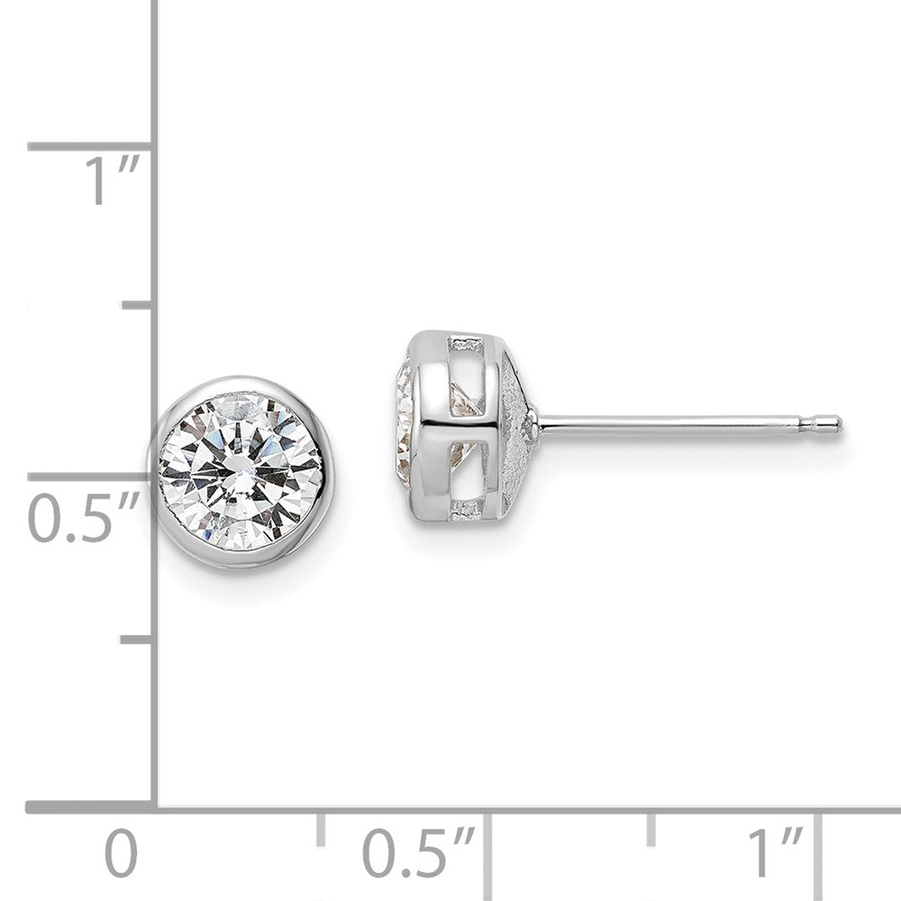 Sterlingsilber Rhodiniert Poliert 6mm Rund Zirkonia Zargenfassung Set Ohrstecker