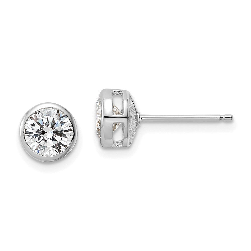 Sterlingsilber Rhodiniert Poliert 6mm Rund Zirkonia Zargenfassung Set Ohrstecker