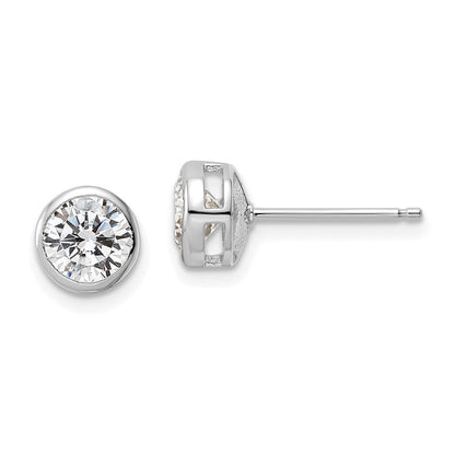 Sterlingsilber Rhodiniert Poliert 6mm Rund Zirkonia Zargenfassung Set Ohrstecker