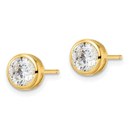 Sterlingsilber Goldfarben Poliert 6mm Rund Zirkonia Zargenfassung Set Ohrstecker