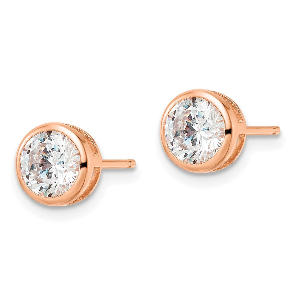 Sterlingsilber Roséfarben Poliert 6mm Rund Zirkonia Zargenfassung Set Ohrstecker