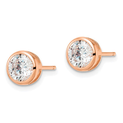 Sterlingsilber Roséfarben Poliert 6mm Rund Zirkonia Zargenfassung Set Ohrstecker