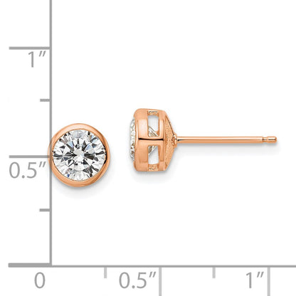 Sterlingsilber Roséfarben Poliert 6mm Rund Zirkonia Zargenfassung Set Ohrstecker
