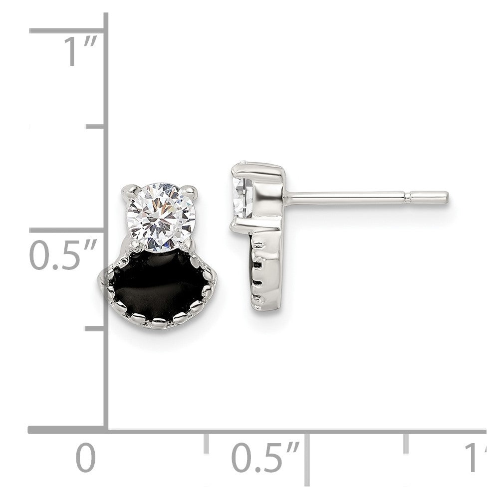 Sterlingsilber Poliert Schwarz Emaille & Zirkonia Ohrstecker