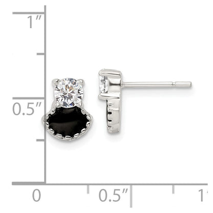 Sterlingsilber Poliert Schwarz Emaille & Zirkonia Ohrstecker