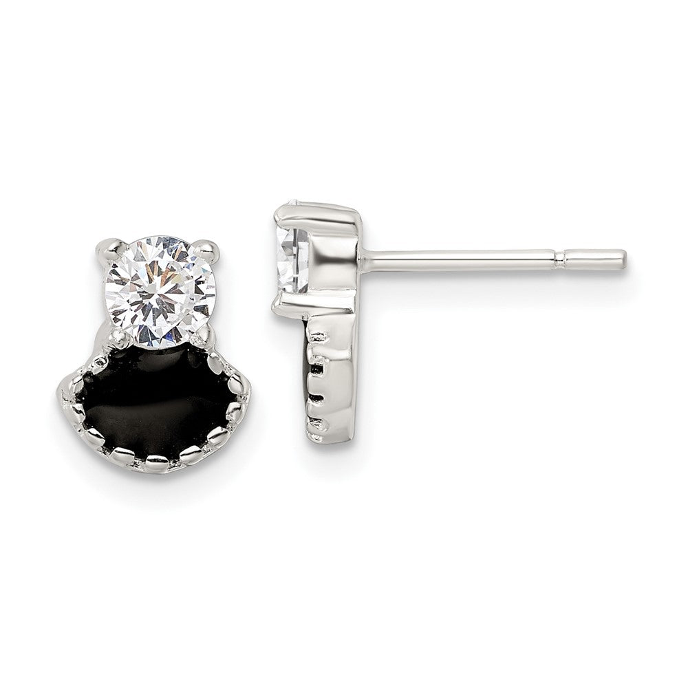 Sterlingsilber Poliert Schwarz Emaille & Zirkonia Ohrstecker
