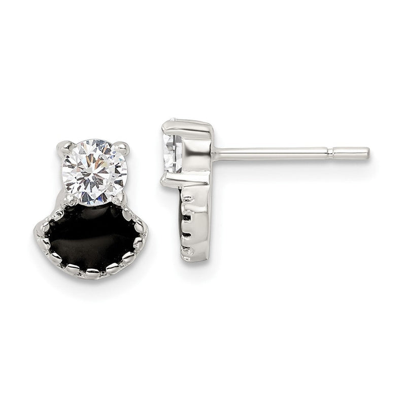 Sterlingsilber Poliert Schwarz Emaille & Zirkonia Ohrstecker