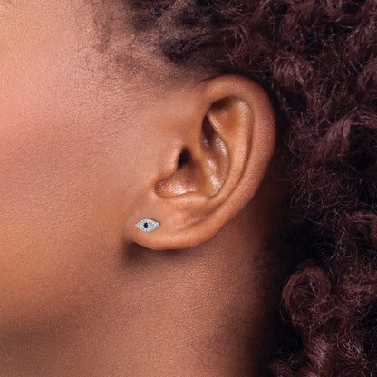 Sterlingsilber Rhodiniert Poliert Blau & Weiß Zirkonia Auge Ohrstecker