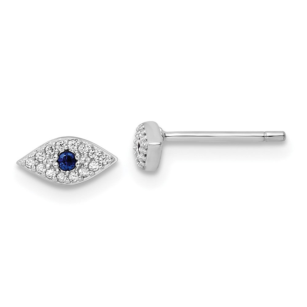 Sterlingsilber Rhodiniert Poliert Blau & Weiß Zirkonia Auge Ohrstecker