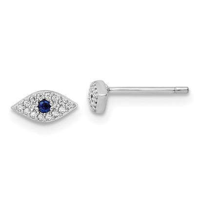 Sterlingsilber Rhodiniert Poliert Blau & Weiß Zirkonia Auge Ohrstecker