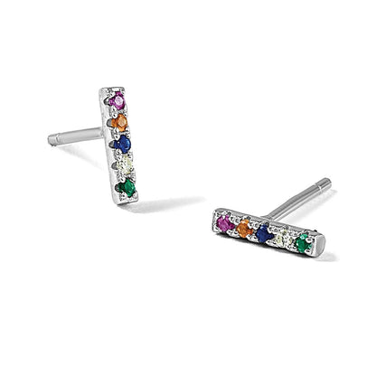 Sterlingsilber Rhodiniert Poliert Mehrfarbig Zirkonia Stab Ohrstecker