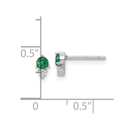 Sterlingsilber Rhodiniert Poliert Grün & Weiß Zirkonia Ohrstecker
