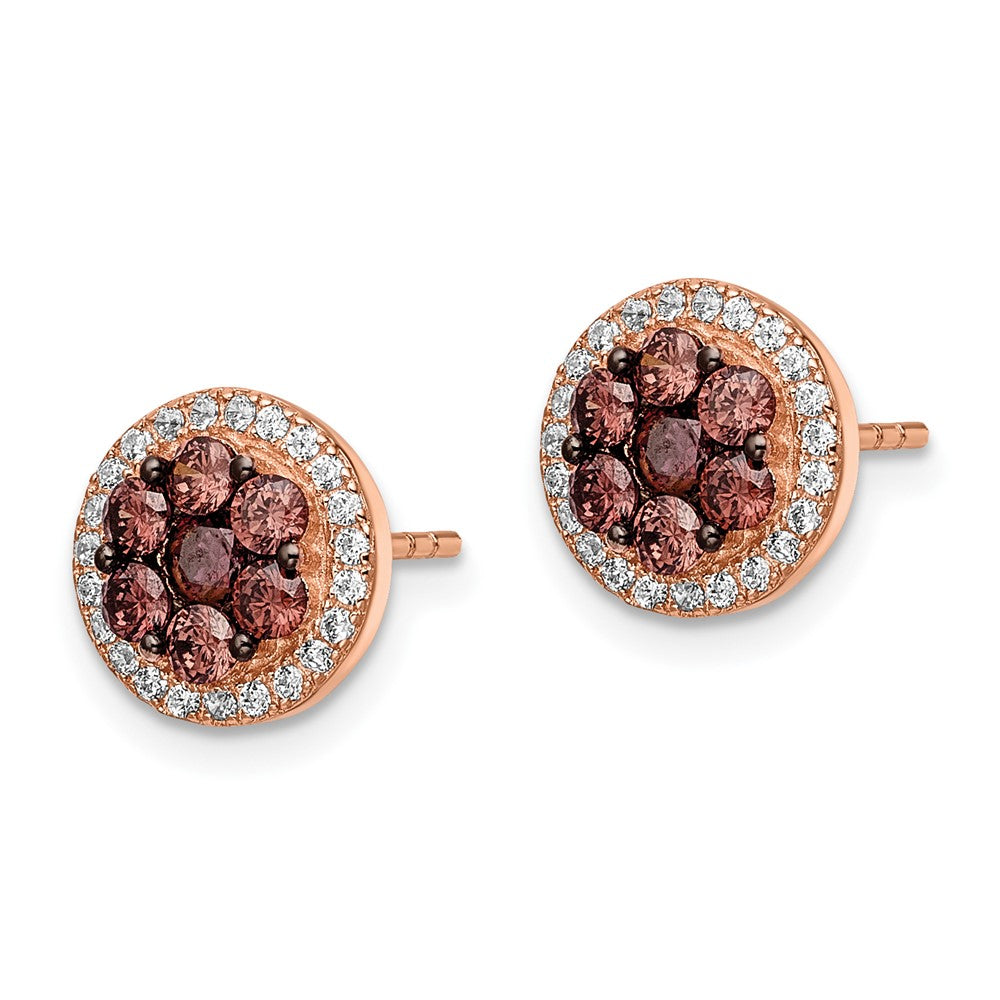 Sterlingsilber Roséfarben mit Schwarz Rhodiniert Akzente Braun & Weiß Zirkonia Rund Heiligenschein Ohrstecker