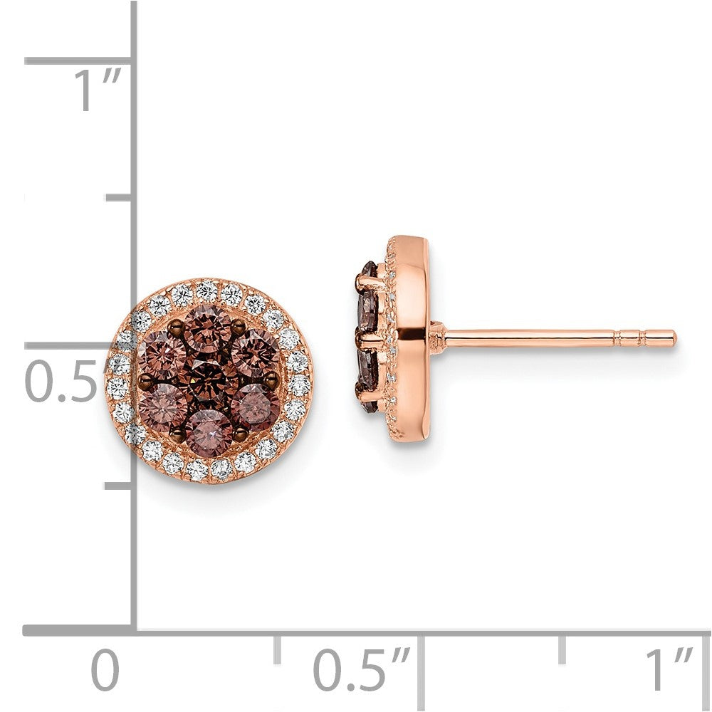 Sterlingsilber Roséfarben mit Schwarz Rhodiniert Akzente Braun & Weiß Zirkonia Rund Heiligenschein Ohrstecker