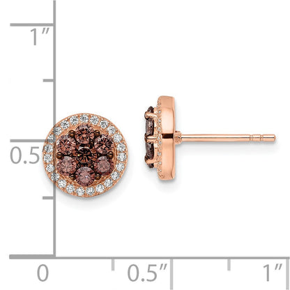 Sterlingsilber Roséfarben mit Schwarz Rhodiniert Akzente Braun & Weiß Zirkonia Rund Heiligenschein Ohrstecker