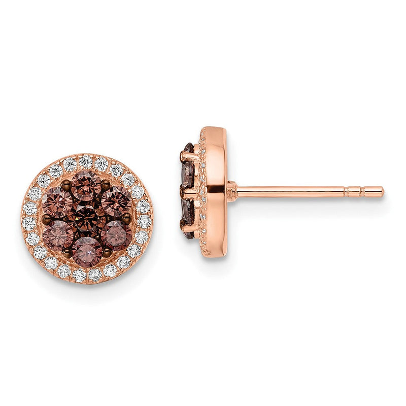Sterlingsilber Roséfarben mit Schwarz Rhodiniert Akzente Braun & Weiß Zirkonia Rund Heiligenschein Ohrstecker