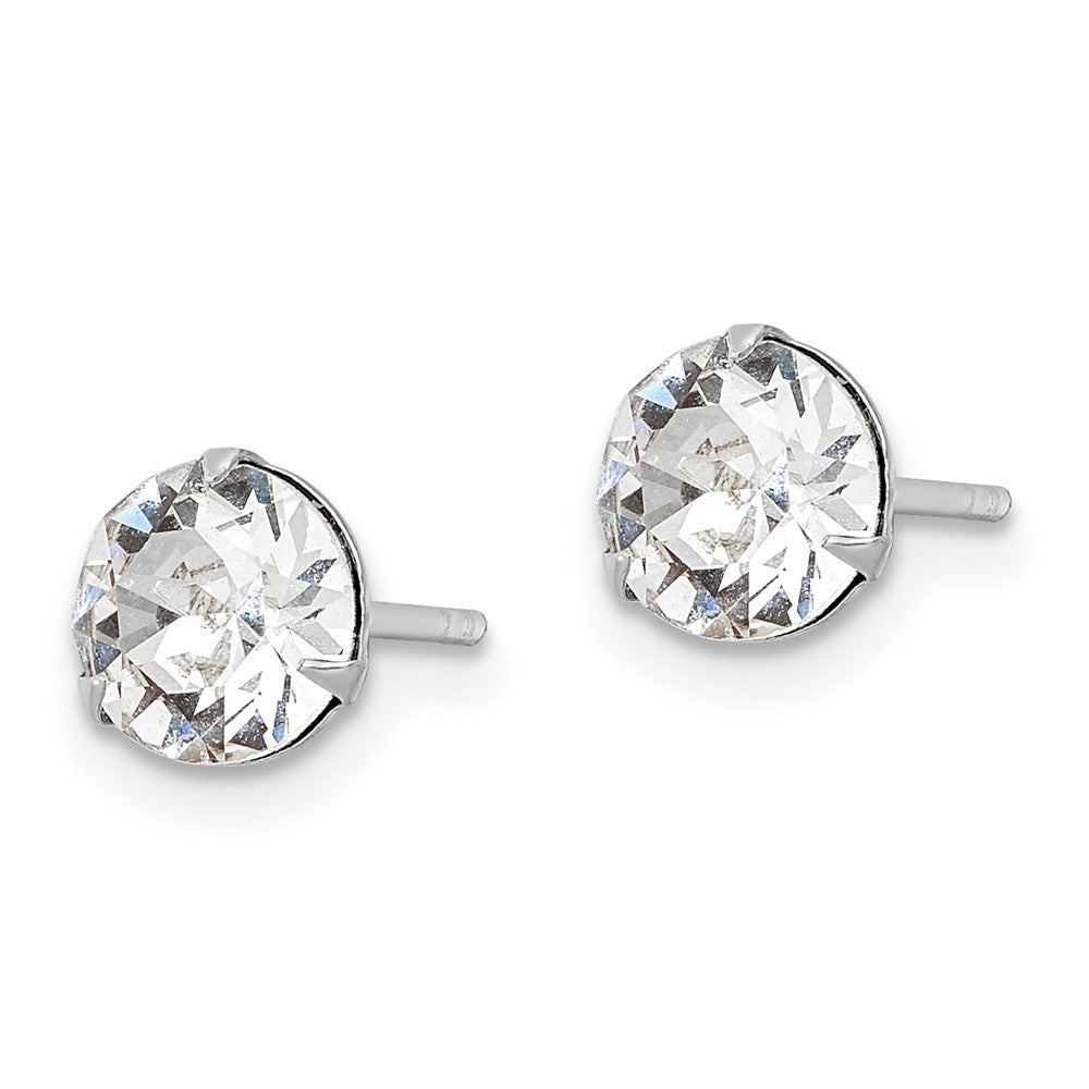Sterlingsilber Rhodiniert Poliert Rund 6.5mm Kristall Ohrstecker