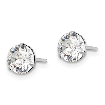 Sterlingsilber Rhodiniert Poliert Rund 6.5mm Kristall Ohrstecker