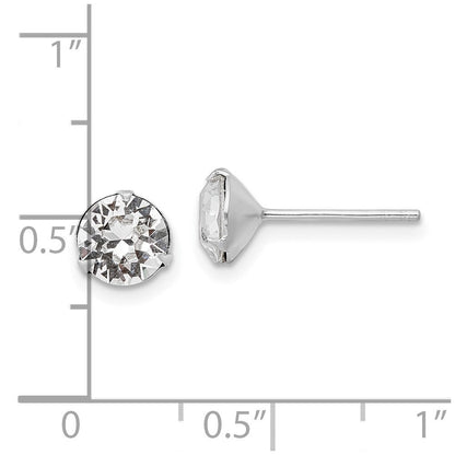 Sterlingsilber Rhodiniert Poliert Rund 6.5mm Kristall Ohrstecker