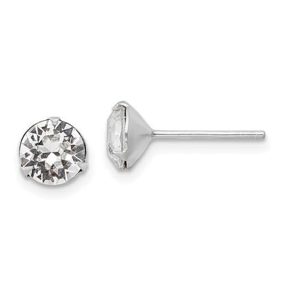 Sterlingsilber Rhodiniert Poliert Rund 6.5mm Kristall Ohrstecker