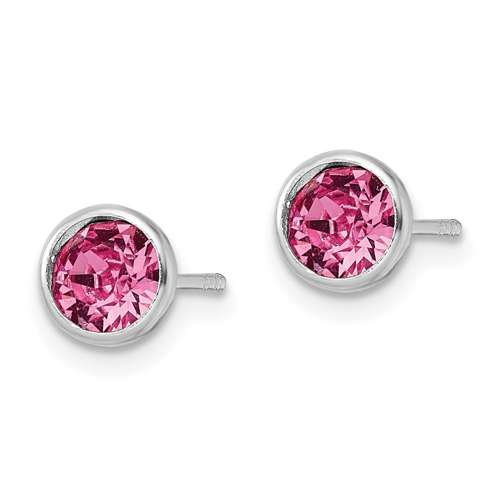 Sterlingsilber Rhodiniert Poliert 5mm Rosa Kristall Zargenfassung Ohrstecker