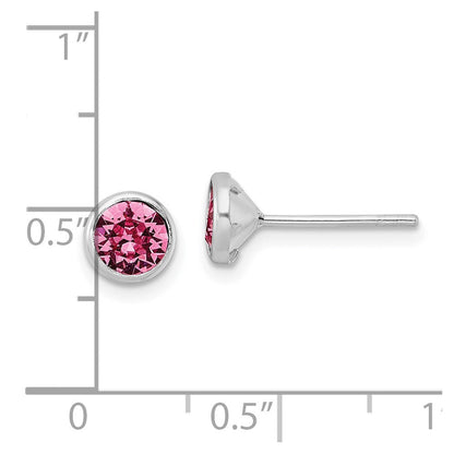 Sterlingsilber Rhodiniert Poliert 5mm Rosa Kristall Zargenfassung Ohrstecker