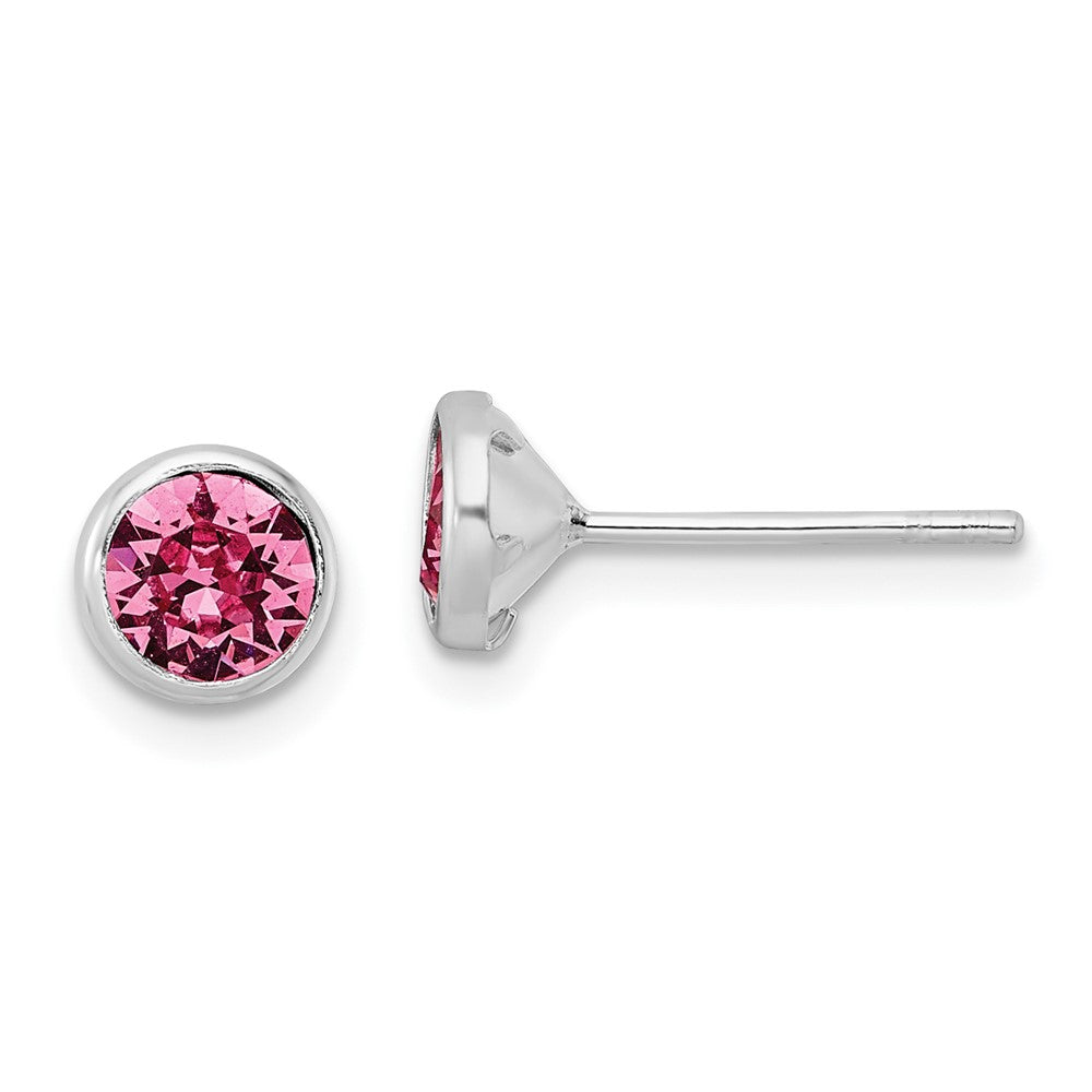 Sterlingsilber Rhodiniert Poliert 5mm Rosa Kristall Zargenfassung Ohrstecker