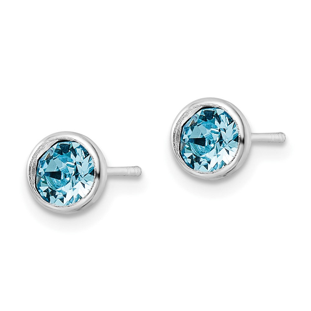 Sterlingsilber Rhodiniert Poliert Blau Kristall Zargenfassung Ohrstecker