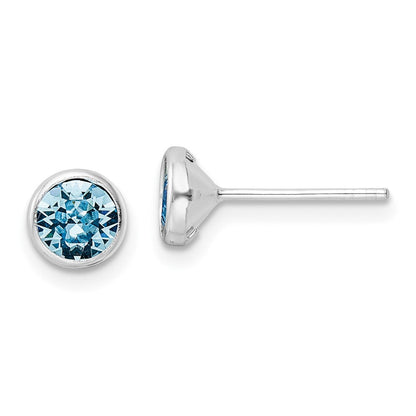 Sterlingsilber Rhodiniert Poliert Blau Kristall Zargenfassung Ohrstecker