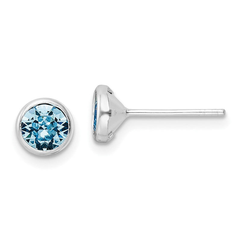 Sterlingsilber Rhodiniert Poliert Blau Kristall Zargenfassung Ohrstecker