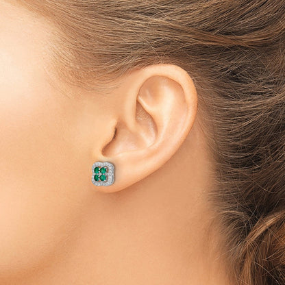 Sterlingsilber Rhodiniert Poliert Grün & Weiß Zirkonia Klee Ohrstecker