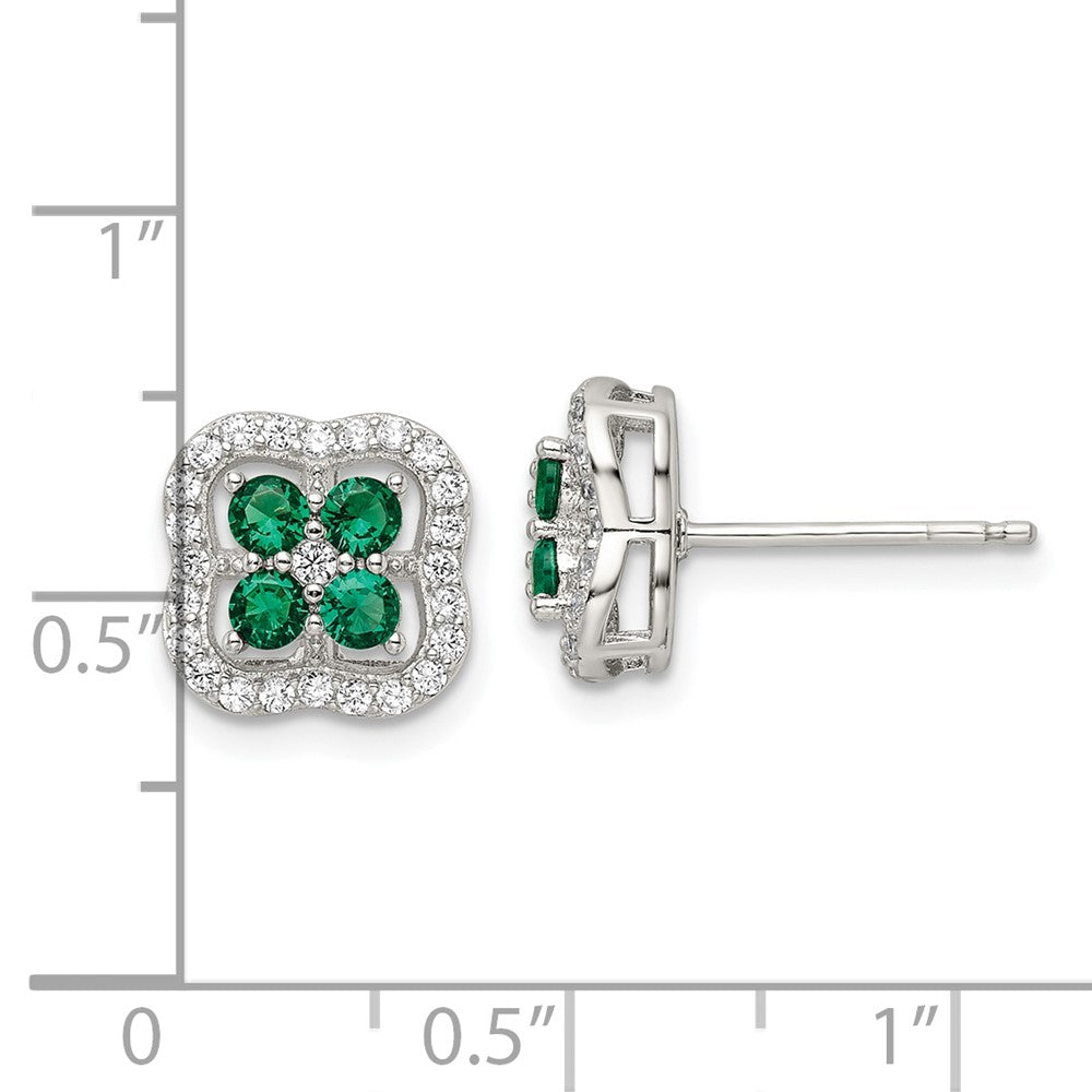 Sterlingsilber Rhodiniert Poliert Grün & Weiß Zirkonia Klee Ohrstecker