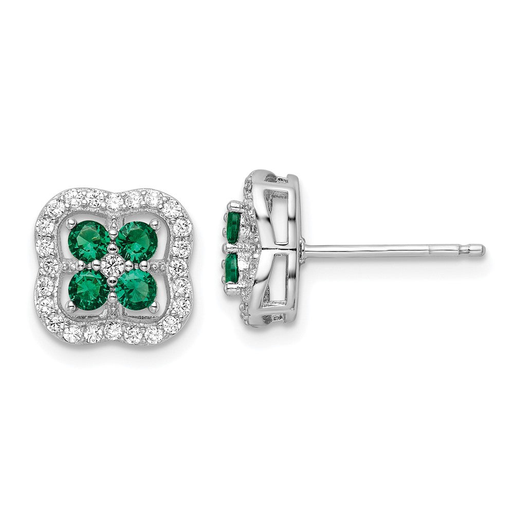 Sterlingsilber Rhodiniert Poliert Grün & Weiß Zirkonia Klee Ohrstecker