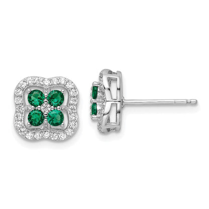 Sterlingsilber Rhodiniert Poliert Grün & Weiß Zirkonia Klee Ohrstecker