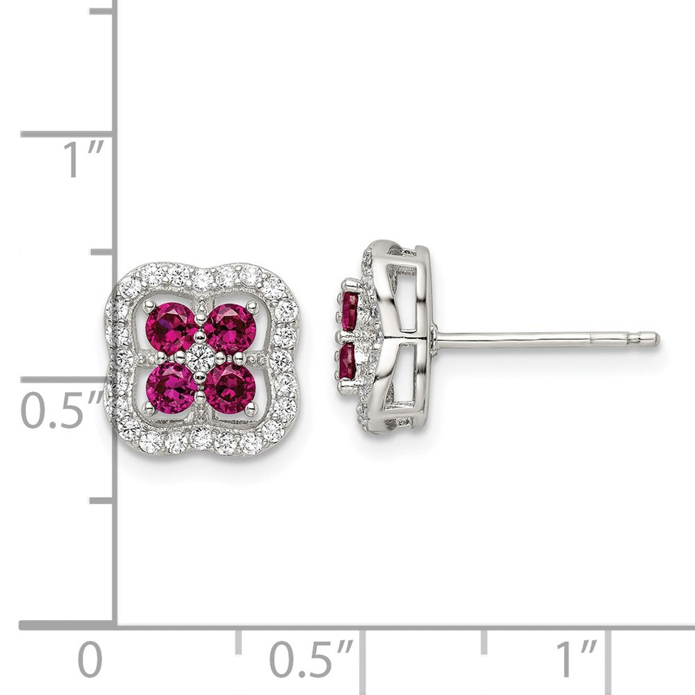 Sterlingsilber Rhodiniert Erzeugt Rubin und Zirkonia Klee Ohrstecker