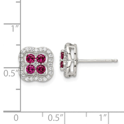 Sterlingsilber Rhodiniert Erzeugt Rubin und Zirkonia Klee Ohrstecker