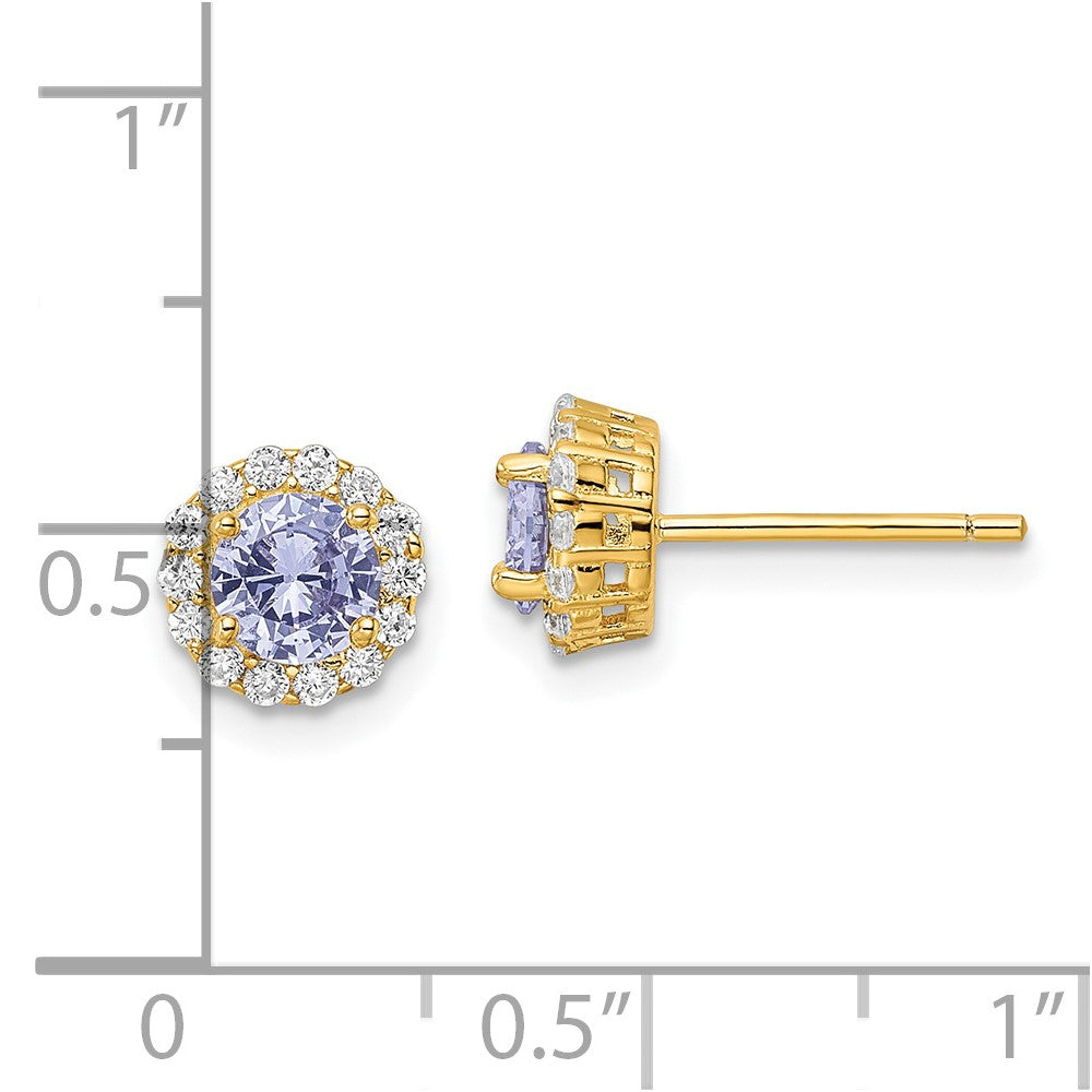 Sterlingsilber Goldfarben Poliert Lila & Weiß Zirkonia Heiligenschein Ohrstecker