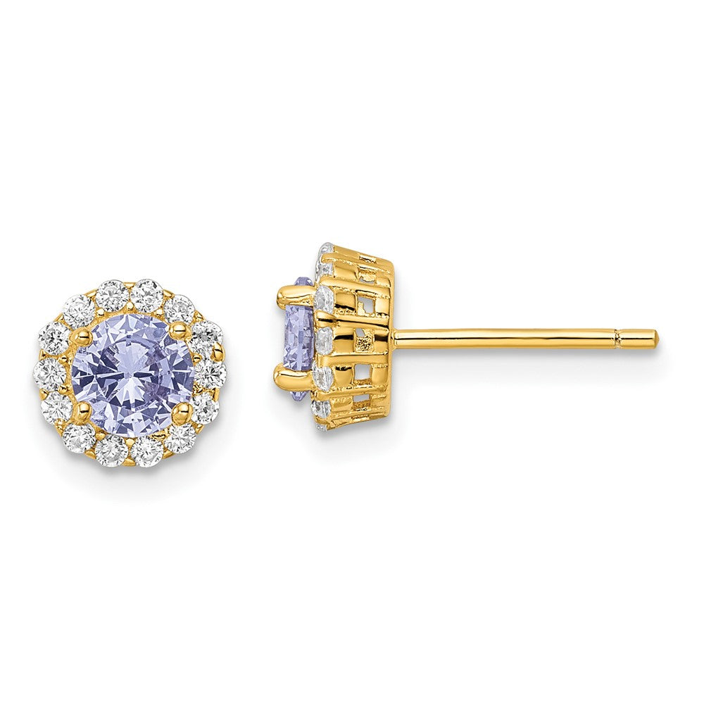 Sterlingsilber Goldfarben Poliert Lila & Weiß Zirkonia Heiligenschein Ohrstecker