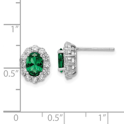 Sterlingsilber Rhodiniert Poliert Grün & Weiß Zirkonia Oval Ohrstecker