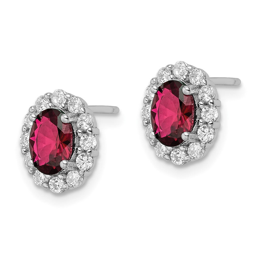 Sterlingsilber Rhodiniert Rot & Weiß Zirkonia Oval Ohrstecker